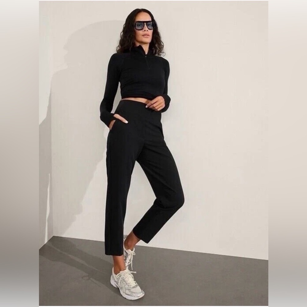 Athleta Endless High Rise Pants Women 0 Black Powervita Waistband Tapered Fit